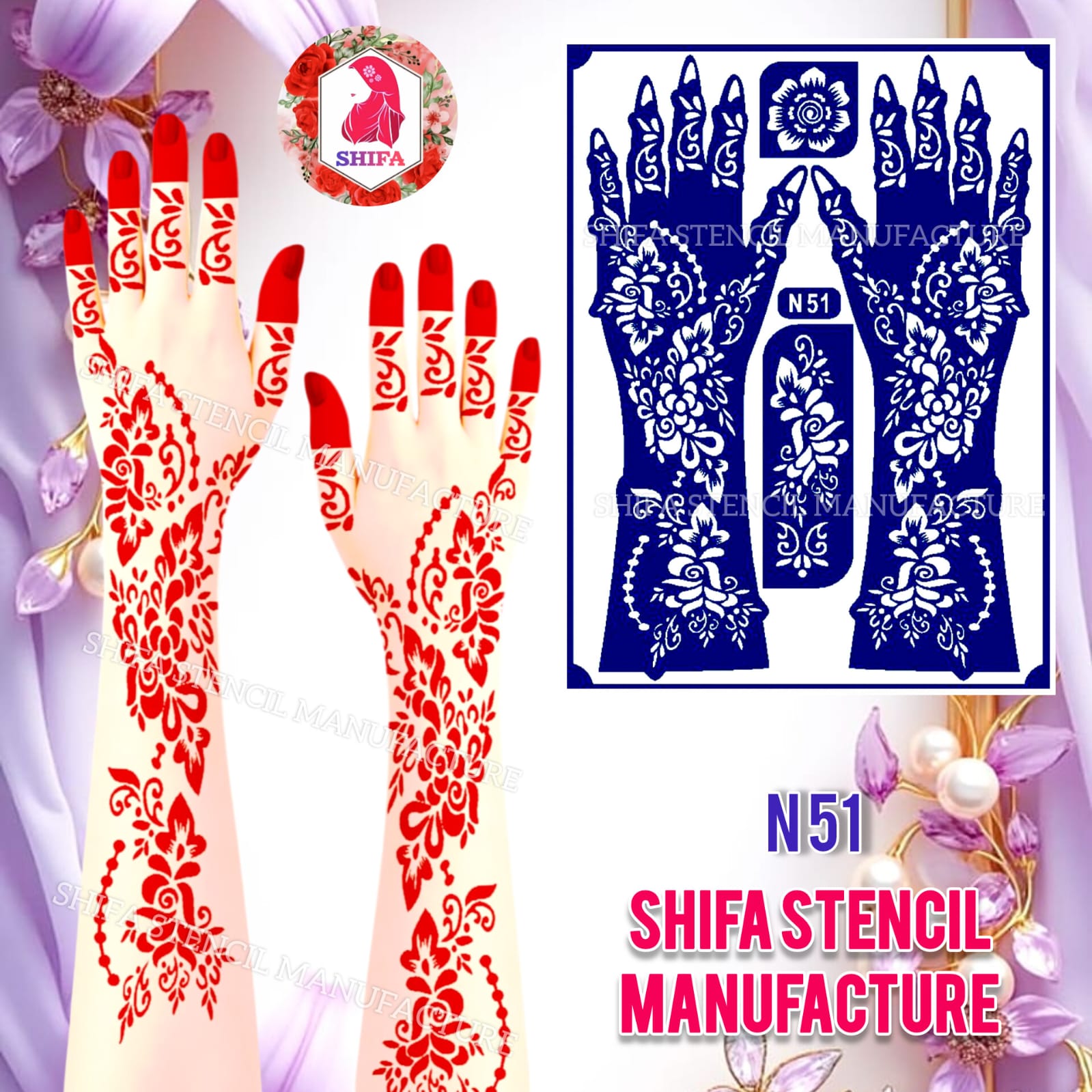 N51 Lace Bloom Mehendi - Sticker Overview - Shifa Stencil Manufacturer